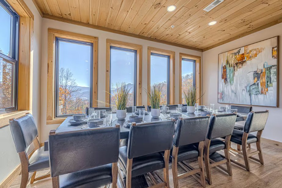 Dining room with mountain views