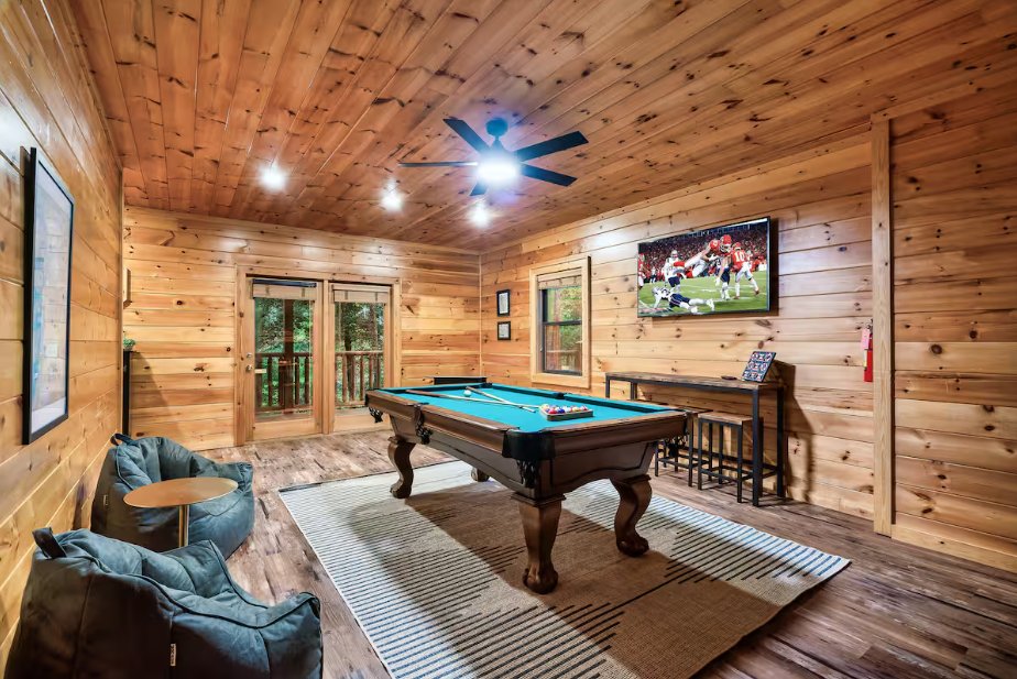 Game room with pool table cleaned